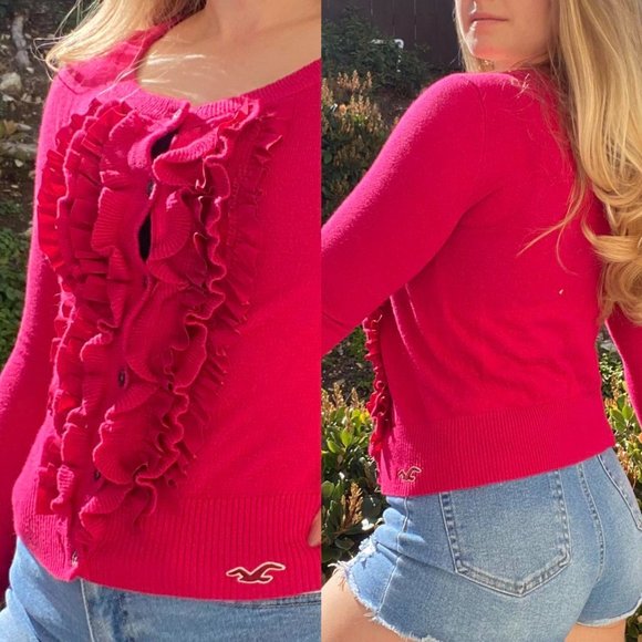 Hot Pink Ruffle front cardigan by Hollister - Picture 4 of 4
